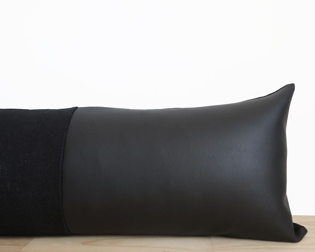 Indi, Linen + Faux Leather, Long Lumbar