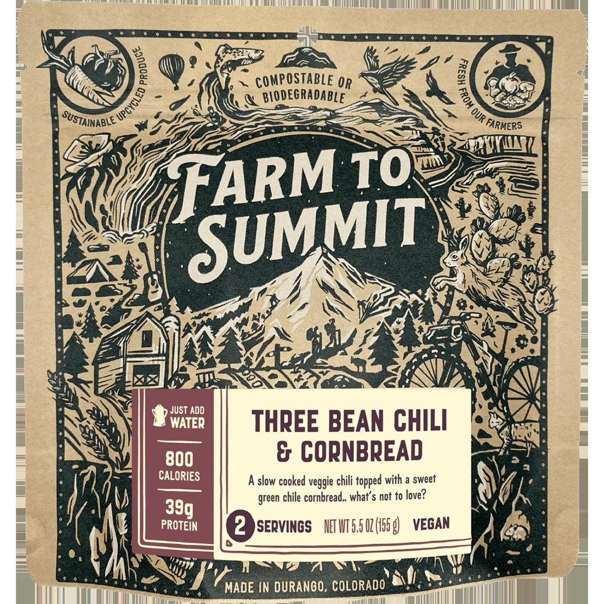 Three Bean Chili & Cornbread (2 Servings)