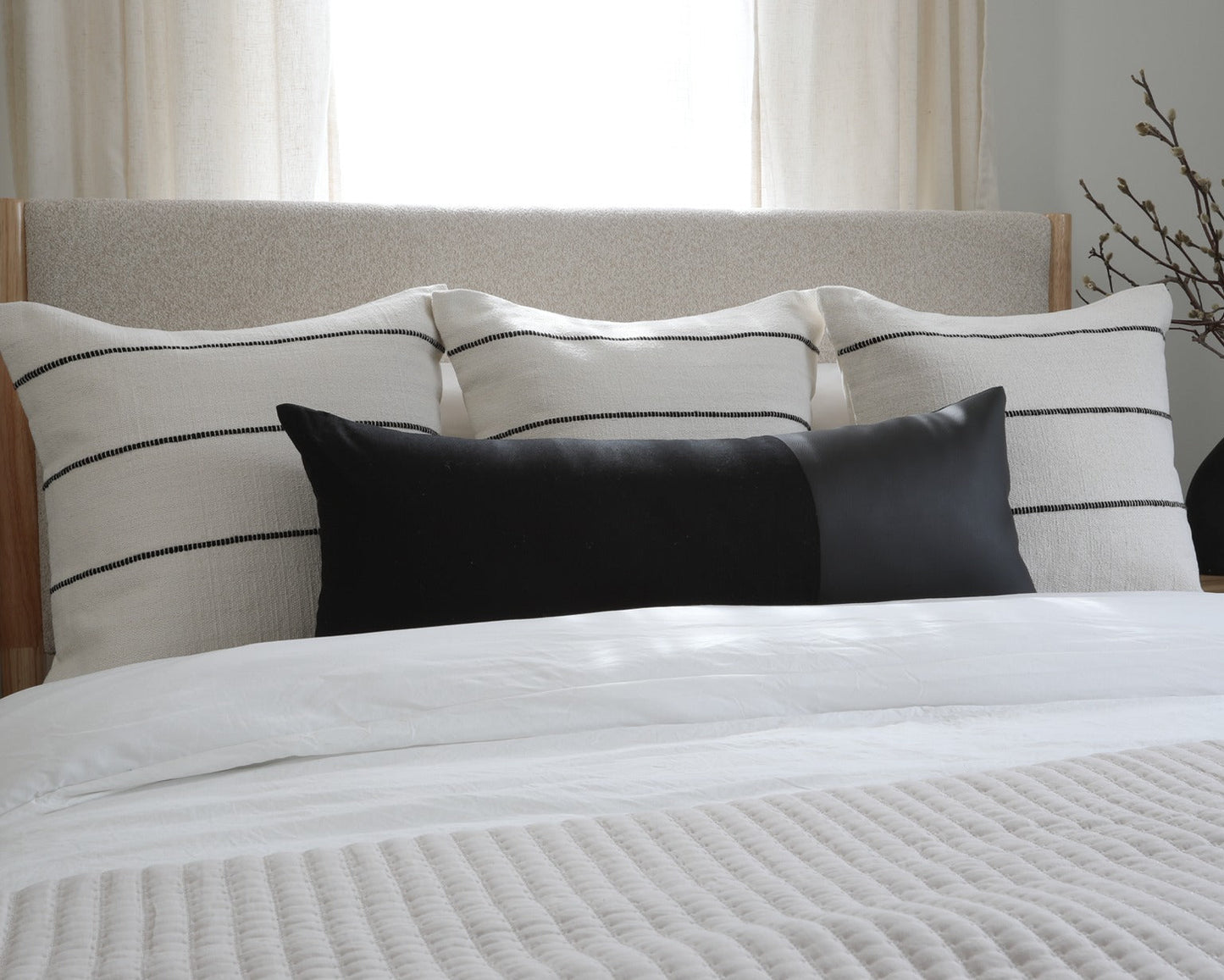 Indi, Linen + Faux Leather, Long Lumbar