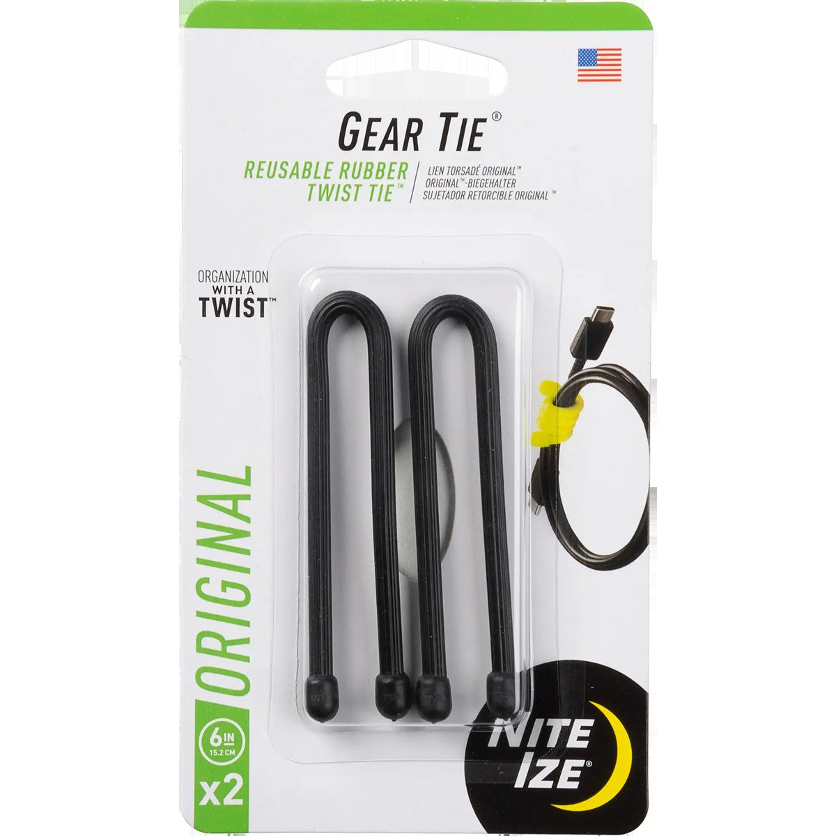 Gear Tie Reusable Rubber Twist Tie 6" - 2 Pack
