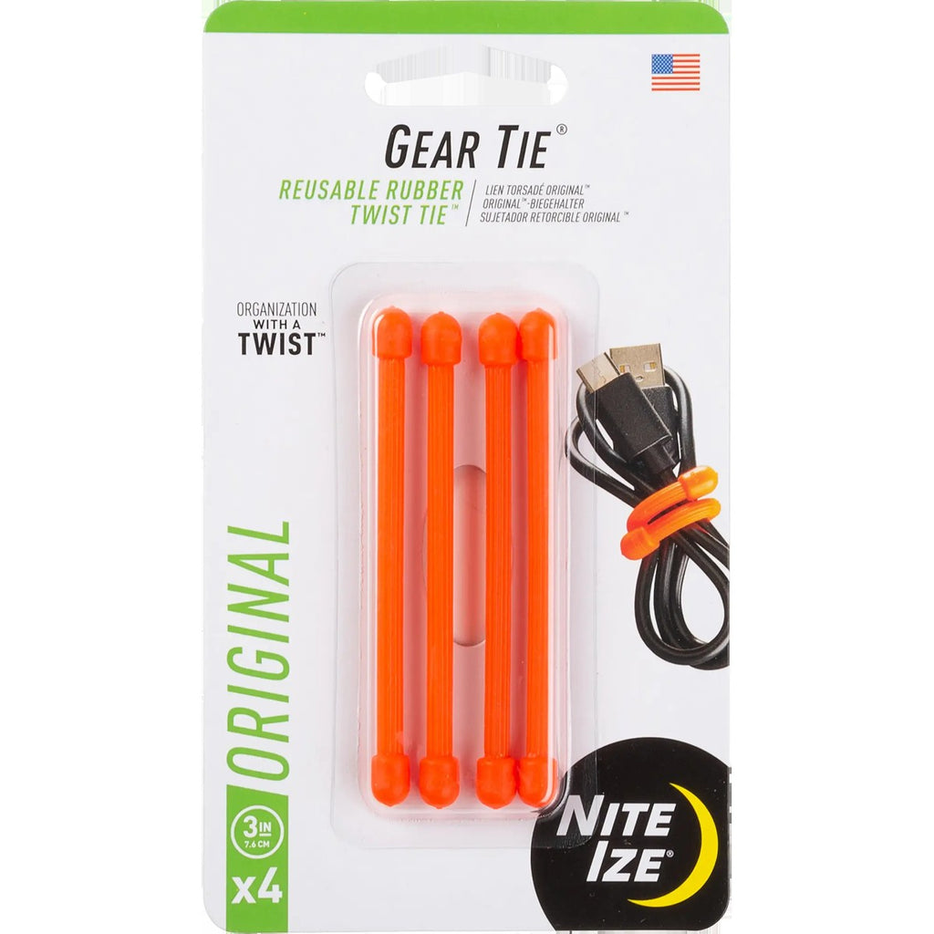 Gear Tie Reusable Rubber Twist Tie 3" - 4 Pack